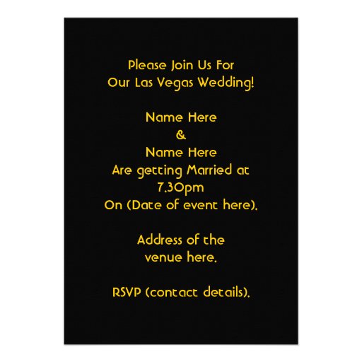 Las Vegas Wedding. Black and Golden Yellow. Custom Personalized Announcement