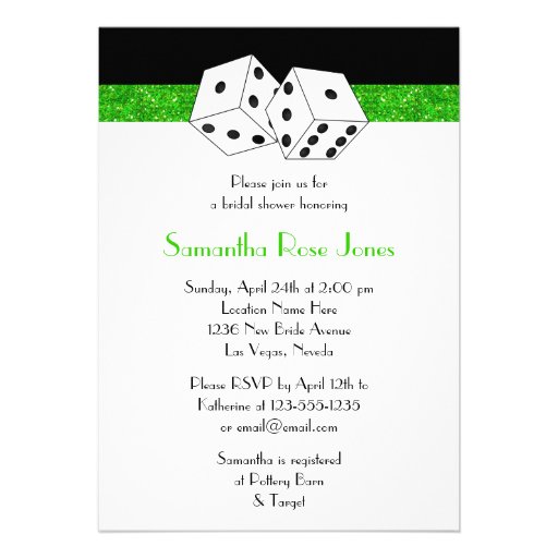 Las Vegas Wedding Bridal Shower Green Dice Theme Custom Invitation (front side)