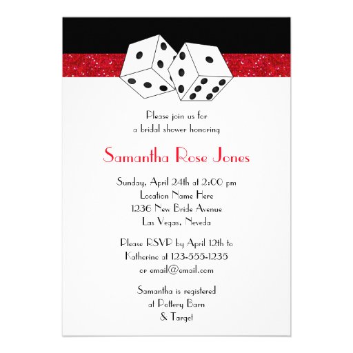 Las Vegas Wedding Bridal Shower Red Dice Theme Personalized Invitations (front side)