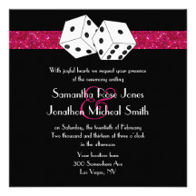 Las Vegas Wedding Dice Theme Hot Pink Faux Glitter Personalized Invitations