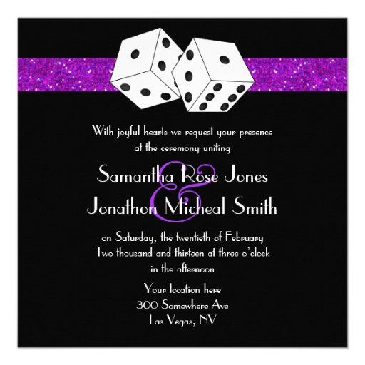Las Vegas Wedding Dice Theme Purple Faux Glitter Announcement
