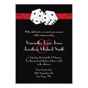 Las Vegas Wedding Dice Theme Ruby Red Faux Glitter 5x7 Paper Invitation Card