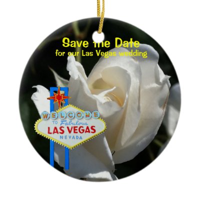 Las Vegas White Rose Wedding Announcement Ornaments