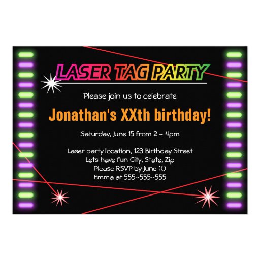 Laser tag birthday party cool black personalized invitation