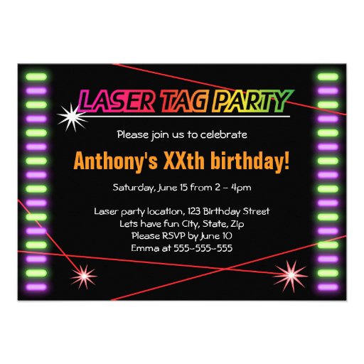 Laser tag birthday party cool black invite
