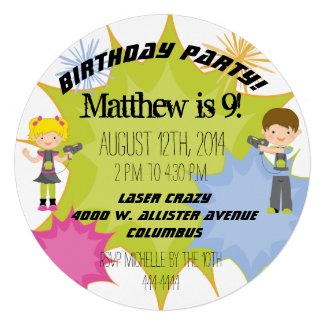 Laser Tag Birthday Party Customized Circle Invite Custom Invitation