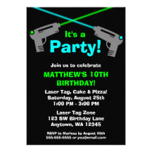 Laser Tag Blue Green Birthday Party Invitations