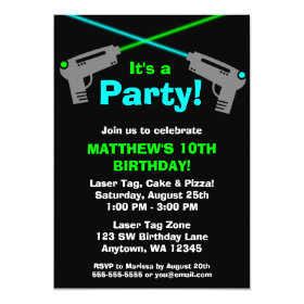 Laser Tag Blue Green Birthday Party Invitations 5