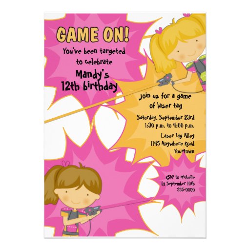 Laser Tag Girls Birthday Invitation