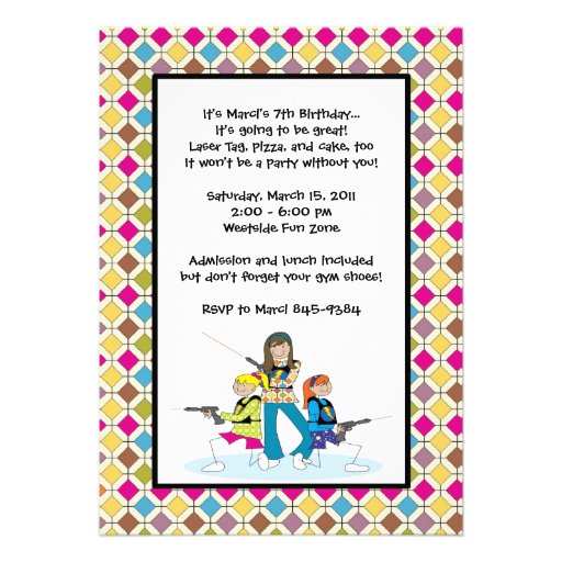 Laser Tag Girls Invitations: Retro