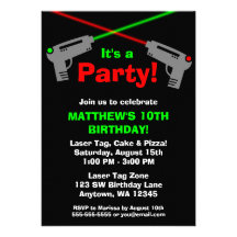 Laser Tag Red Green Birthday Party Invitations