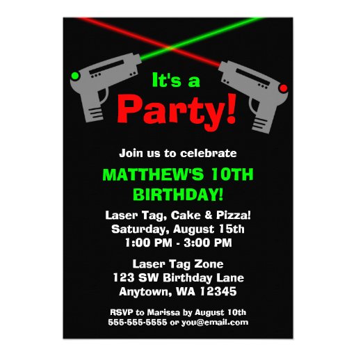 Laser Tag Red Green Birthday Party Invitations (front side)