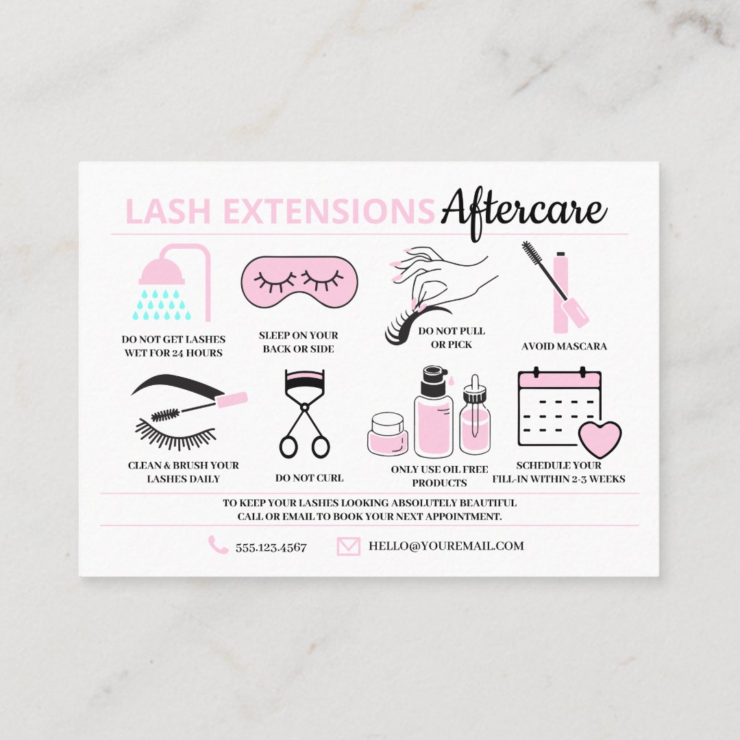 Lash Extensions Aftercare Instructions Business Card Zazzle