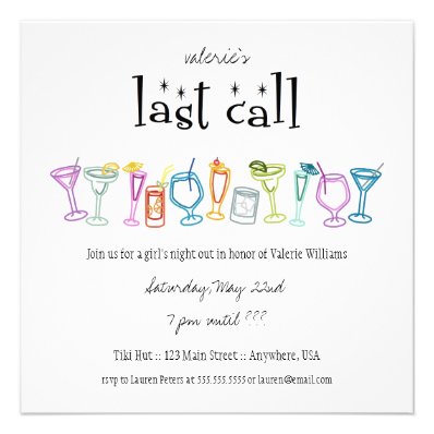 Last Call Bachelorette Party Invitations