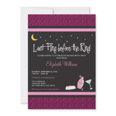 Last Fling Zebra Bachelorette Invitation (fuschia) (10-pack)
