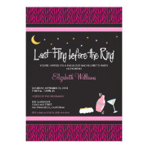 Last Fling Zebra Bachelorette Invitation (fuschia)