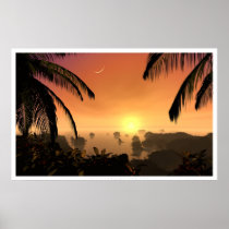 tropical, sunset, ocean, sky, desktop wallpaper, Poster with custom graphic design