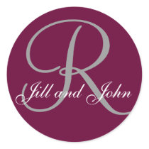 Last Name Initial R plus First Names Wine and Grey stickers