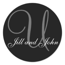 Last Name Initial U plus First Names Black Sticker
