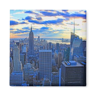 Late afternoon NYC Skyline as sunset approaches W Refrigerator Magnets