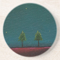 Late Night Meeting dark starry sky nature tree art coasters