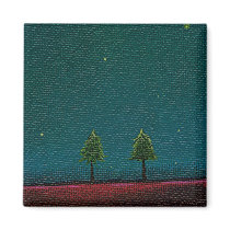 Late Night Meeting dark starry sky nature tree art magnets