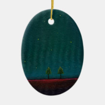 Late Night Meeting dark starry sky nature tree art Christmas Tree Ornaments
