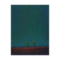 Late Night Meeting dark starry sky nature tree art postcards
