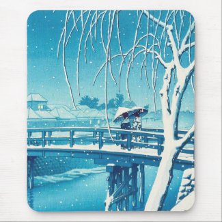 Late Snow Along Edo River hasui kawase winter art Mousepads
