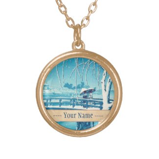 Late Snow Along Edo River hasui kawase winter art Necklace