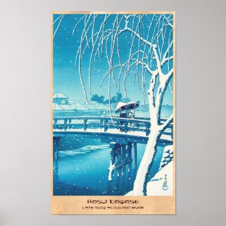 Late Snow Along Edo River hasui kawase winter art Print