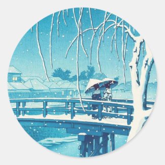 Late Snow Along Edo River hasui kawase winter art Sticker