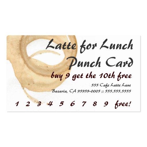 Latte for Lunch Coffee Drink Punch Card Business Card Templates