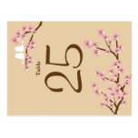 Latte & Pink Cherry Blossom Wedding Table Number postcards