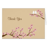 Latte & Pink Cherry Blossom Wedding Thank You Greeting Card