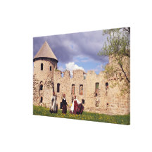 Latvian girls in traditional dress, singing stretched canvas print