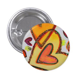 Laugh Hearts Crossing Art Buttons or Lapel Pins
