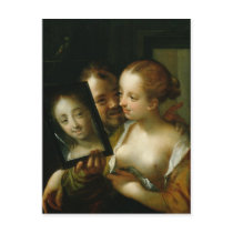 Laughing Couple with a mirror, 1596 Post Card