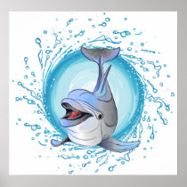 Laughing Dolphin in Splash Circle Poster
