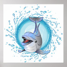 Laughing Dolphin in Splash Circle Poster