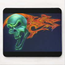 Laughing Green Flaming Skull Mousepad by MistaSCARY Laughing Green Flaming Skull Mousepad