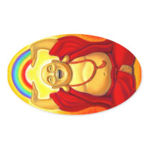 Laughing Rainbow Buddha Oval Sticker