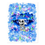 Laughing Skeleton Woman in Blue Bonnet Post Cards