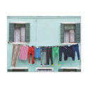 Laundry drying by clothesline, postcard