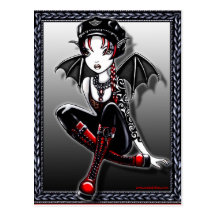 Laura Bat Winged Biker Fae Postcard