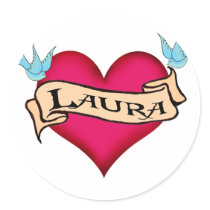 Laura - Custom Heart Tattoo T-shirts & Gifts stickers by customtattoogifts Laura - Custom Heart Tattoo T-shirts & Gifts stickers