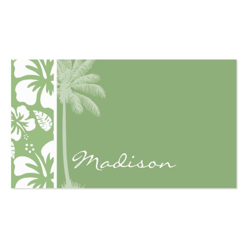 Laurel Green Hawaiian Tropical Hibiscus; Palm Business Card Templates (front side)