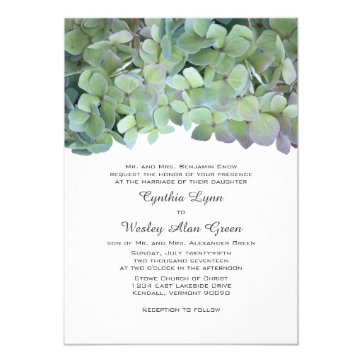 Laurel Green Hydrangea Wedding Traditional Invites