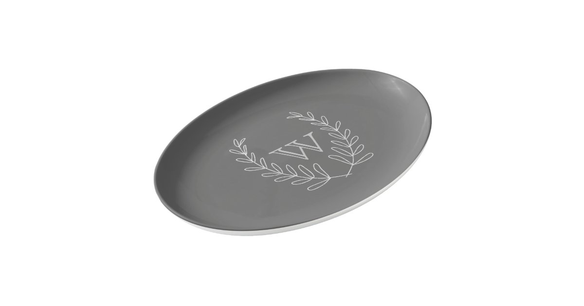 Laurel Wreath Custom Gray Serving Platter Porcelain Serving Platter