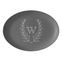 Laurel Wreath Custom Gray Serving Platter Porcelain Serving Platter